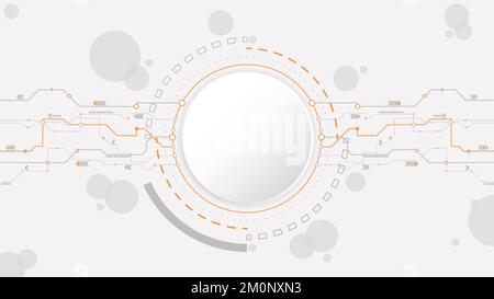 white grey circle technology background abstract. technology with line digital color grey, orange, dot, hi-tech, vector. circle technological for web Stock Vector