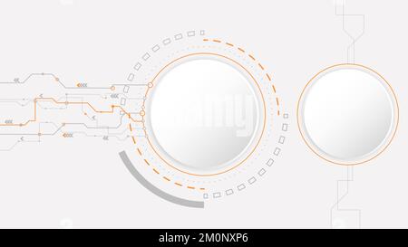 white grey circle technology background abstract. technology with line digital color grey, orange, dot, hi-tech, vector. circle technological for web Stock Vector