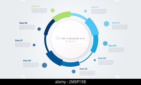 Vector pie chart infographic template in the form of pie chart divided by 9 parts Stock Vector