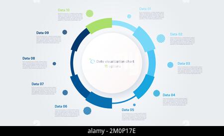 Vector pie chart infographic template in the form of pie chart divided by ten parts Stock Vector