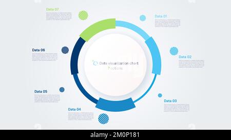 Vector pie chart infographic template in the form of pie chart divided by 7 parts Stock Vector