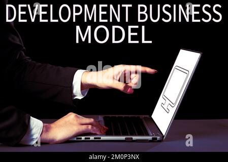 Sign displaying Development Business Model. Business approach rationale of how an organization created Stock Photo