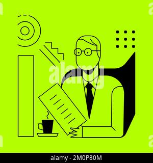 Man with menu in a cafe, cartoon style, flat vector Stock Vector