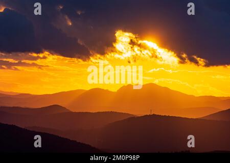 Sulovske skaly (Sulov Rocks): Javornik Mountains, sunset in , , Slovakia Stock Photo