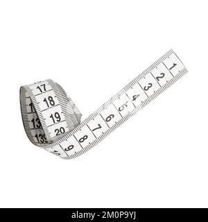 white measuring tape isolated on white background, top view Stock Photo