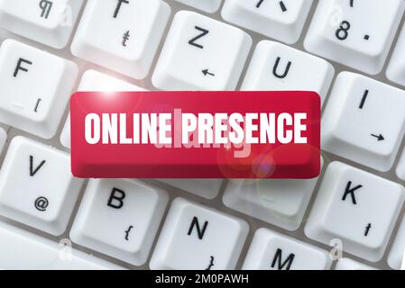 Conceptual caption Online Presence. Word for existence of someone that can be found via an online search Stock Photo