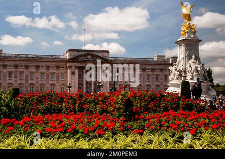 Buckingham Palace and Victoria Memorial is a focal point for the British during times of celebration. Stock Photo