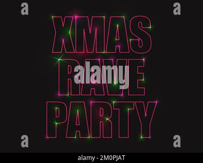 Xmas rave party. Glowing shining laser text rave party. Laser and neon effect. Sparkling light. The energy of a rave party. Design for posters, banner Stock Vector
