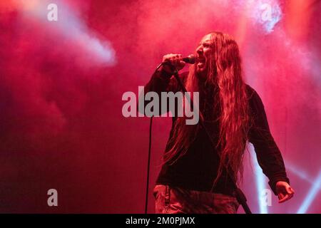 Madison, USA. 05th Dec, 2022. John Tardy of Obituary at The Sylvee on December 5, 2022, in Madison, Wisconsin (Photo by Daniel DeSlover/Sipa USA) Credit: Sipa USA/Alamy Live News Stock Photo