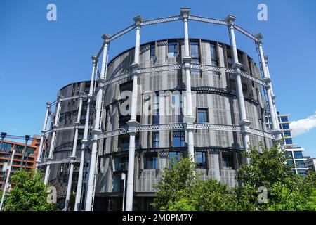Gasholders modern residential building complex in King's Cross, London England United Kingdom UK