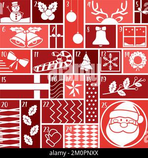 Red advent calendar with different christmas objects Vector Stock Vector