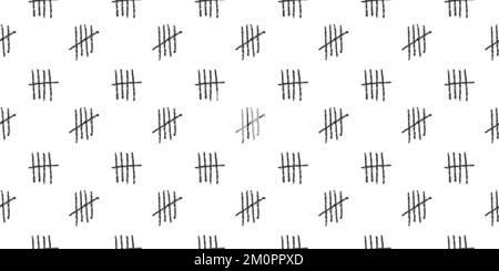 Charcoal tally marks seamless pattern. Day counting signs on prison wall background. Scrapbooking or wrapping paper, fabric cloth design. Vector hand drawn illustration Stock Vector