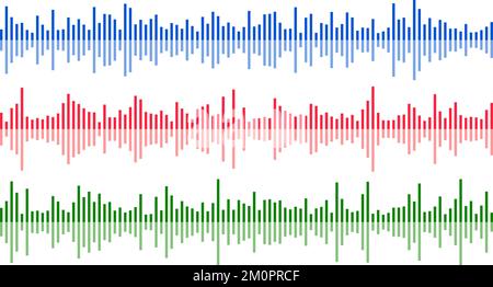Colored sound wave bars set. Music, podcast, audio track samples or voice messages. Equaliser elements collection. Diagram, chart or signal concepts.  Stock Vector