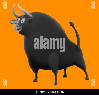 large-horned animal bull, statue on a yellow background in isolation Stock Photo