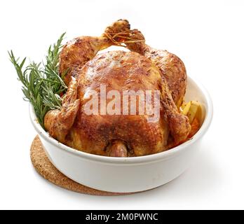 roasted chicken and vegetables isolated on white background Stock Photo
