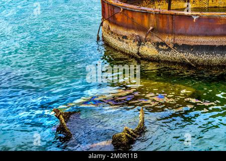 Submerged Gun Turret Oil Leaking USS Arizona Memorial Dock Pearl Harbor