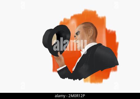 High quality drawing of Atatürk portrait illustration. ataturk greets the people Stock Photo