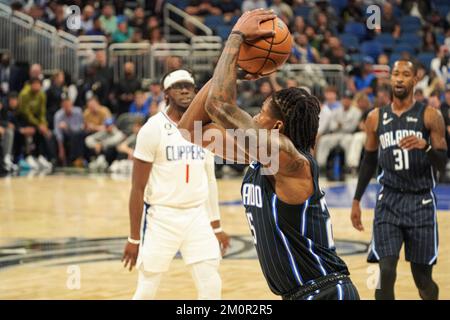 Orlando, Florida, USA, December 7, 2022, Orlando Magic forward Admiral Schofield #25 shoots a three in the first half at the Amway Center.  (Photo Credit:  Marty Jean-Louis) Stock Photo