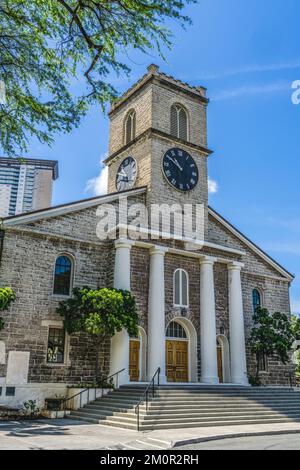 Kawaiaha'o Church Building Honolulu Oahu Hawaii Oldest church on Oahu Built 1820  Congregational church was church of Hawaiian royalty Stock Photo