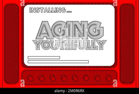 Cartoon Computer With the word Aging Youthfully. Message of a screen ...