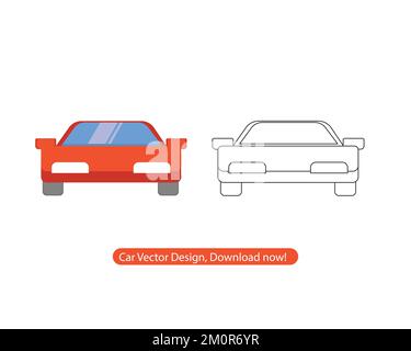 Sports car vector designed icon, red and outlined in contrast, speedy car monograms and logos Stock Vector