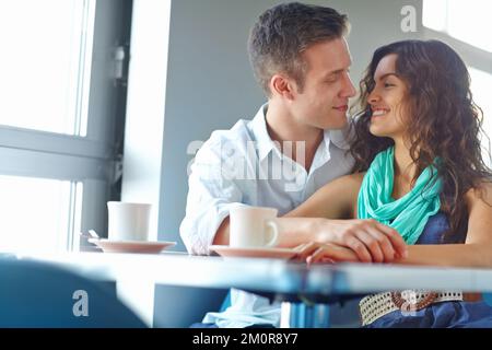 You are so beautiful. A young couple about to kiss for the first time. Stock Photo