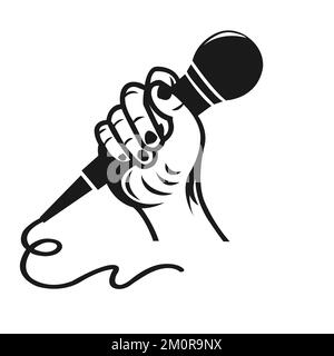 Hand holding microphone in a fist. vector illustration.EPS 10 Stock Vector