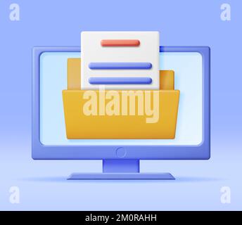 3D Business Folder Full of Papers on Computer Stock Vector