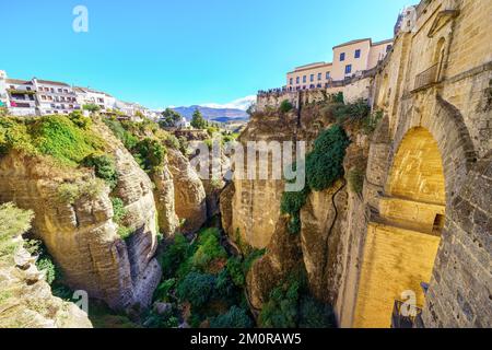 Impressive gorge formed by the erosion of the river over the centuries, Ronda, Malaga. Stock Photo