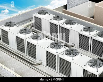 Industrial air conditioner unit isolated on white background. 3D illustration. Stock Photo