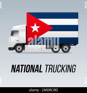 Symbol of National Delivery Truck with Flag of Cuba. National Trucking Icon and Cuban flag Stock Vector