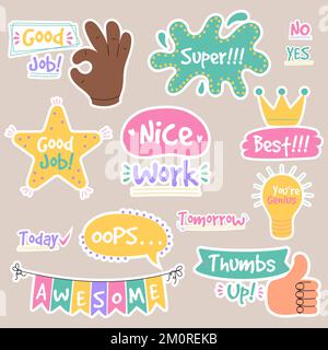 Set of Good Job and Great Job Stickers Vector Illustration. Stock Vector -  Illustration of word, vintage: 214979701