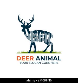 deer animal logo design vector, logo with Warp Text Into the Shape of a deer animal illustration Stock Vector