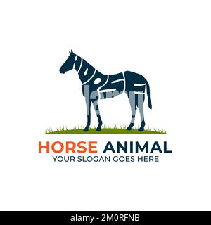 Horse animal logo design vector, logo with Warp Text Into the Shape of a horse animal illustration Stock Vector