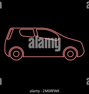 Neon mini car compact shape for travel racing icon red color vector illustration image flat style light Stock Vector