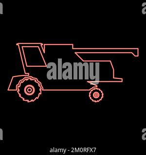 Neon farm harvester for work on field combine icon red color vector illustration image flat style light Stock Vector