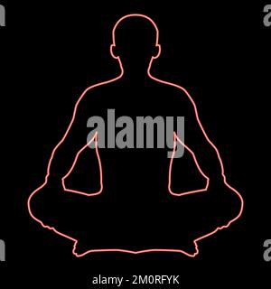 Neon man in pose lotus yoga pose meditation position silhouette asana iconred color vector illustration image flat style light Stock Vector