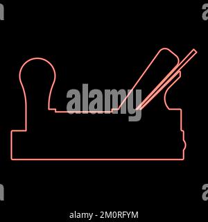 Neon jointer plane with wood icon red color vector illustration image flat style light Stock Vector