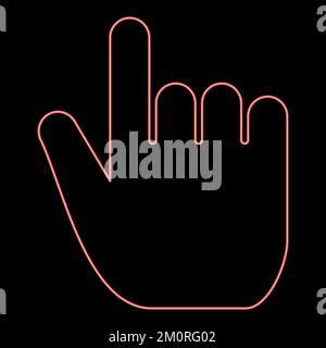 Neon hand point select declare index finger forefinger for click concept pushing choose icon red color vector illustration image flat style light Stock Vector
