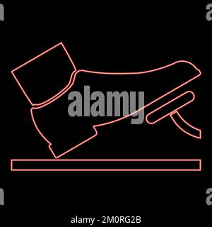 Neon foot pushing the pedal gas pedal brake pedal auto service concept icon red color vector illustration image flat style light Stock Vector