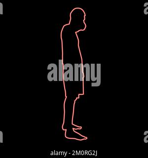Neon man covering his mouth silhouette concept close mouth shock grief iconred color vector illustration image flat style light Stock Vector