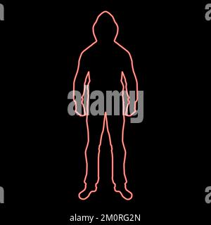 Neon man in the hood concept danger silhouette front side iconred color vector illustration image flat style light Stock Vector