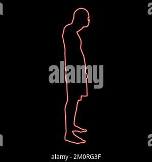 Neon man closing his eyes his hands silhouette side view iconred color vector illustration image flat style light Stock Vector