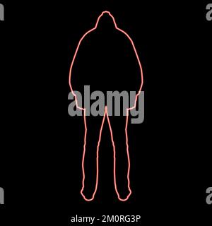 Neon man in the hood concept danger silhouette back side iconred color vector illustration image flat style light Stock Vector