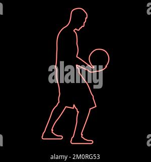 Neon basketball player holding ball man holding basketball silhouette iconred color vector illustration image flat style light Stock Vector