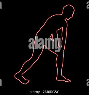 Neon man doing exercises for warm up sport action male workout silhouette before you run side view iconred color vector illustration image flat style Stock Vector