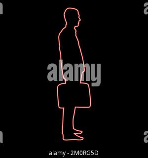 Neon businessman with briefcase standing man with a business bag in his hand silhouesse iconred color vector illustration image flat style light Stock Vector