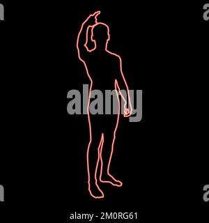 Neon man shows his finger up concept silhouette iconred color vector illustration image flat style light Stock Vector