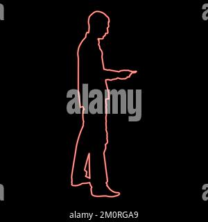 Neon man passes the card business pay credit card silhouette iconred color vector illustration image flat style light Stock Vector