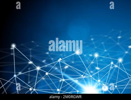 Technology background concept, Abstract connected dots on bright blue blurred background. Stock Photo